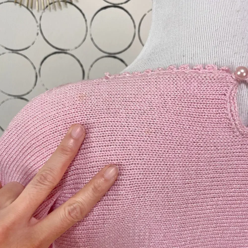 VTG Jaclyn Smith Womens Knit Sweater M Pastel Pink Beaded Coquette Floral Dainty - Picture 13 of 16